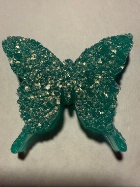 Handcrafted Green Butterfly Refrigerator Magnet with Gold Accents